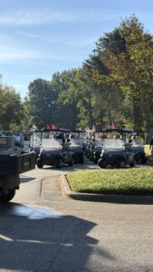 Golf carts lined up for the military charity golf tournament