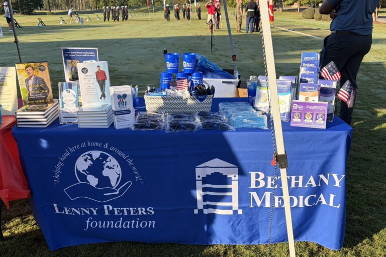 Bethany Medical and Lenny Peters Foundation information table at the military charity golf tournament